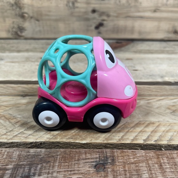 Oball Go Grippers Baby Race Car #1 Pink Green Teether Infant Kids II Toy Vehicle - Picture 4 of 6